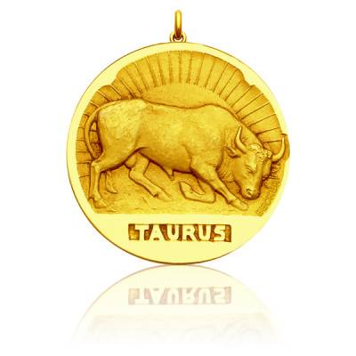 750/1000 Yellow Gold Relief Taurus Zodiac Sign Medal, Diameter 15 mm to 22 mm - Becker