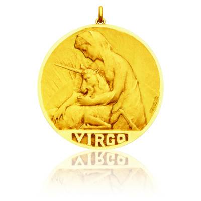 Médaille Zodiaque Signe de la Vierge en Relief en Or Jaune 750, Diamètre de 15 mm à 22 mm - Becker