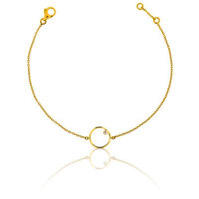 750/1000 Yellow Gold & Diamond Mini Circle Bracelet, Length 16 cm to 18 cm - Ocarat