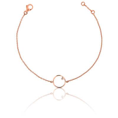 Bracelet Mini Circle Or Rose 750 et Diamant, Longueur 16 à 18 cm - Ocarat