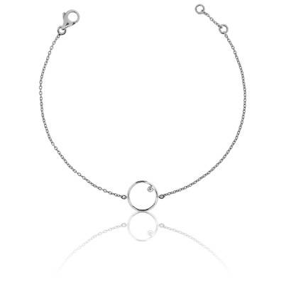 Bracelet Mini Circle Or Blanc 750 et Diamant, Longueur 16 à 18 cm - Ocarat