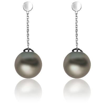 Boucles d'Oreilles Pendantes en Or Blanc 750 & Perles - Poema