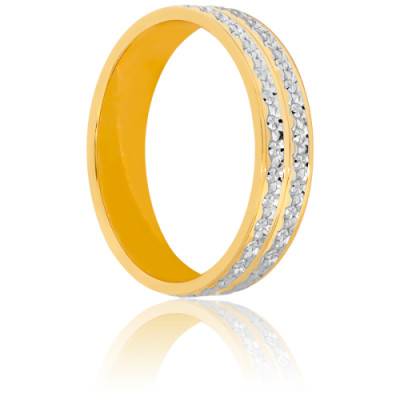 Alliance Ruban Standard Duo d'Amour Diamantée en 2 Ors 375, Largeur 5 mm - Gaïa