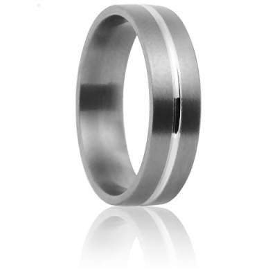 Alliance Ruban Confort Dioné en Titanium et Or Blanc 750 Rainurée, Largeur 5 mm - Aurodesign