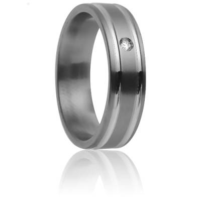 Alliance Ruban Confort Méliades en Titanium et à 2 Sillons en Or Blanc 750 & Diamant, Largeur 7 mm - Aurodesign