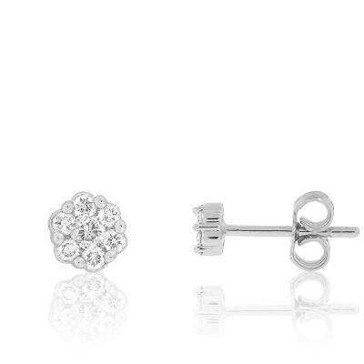 Boucles d'Oreilles Marguerite en Or Blanc 375 & Diamants - Juweel