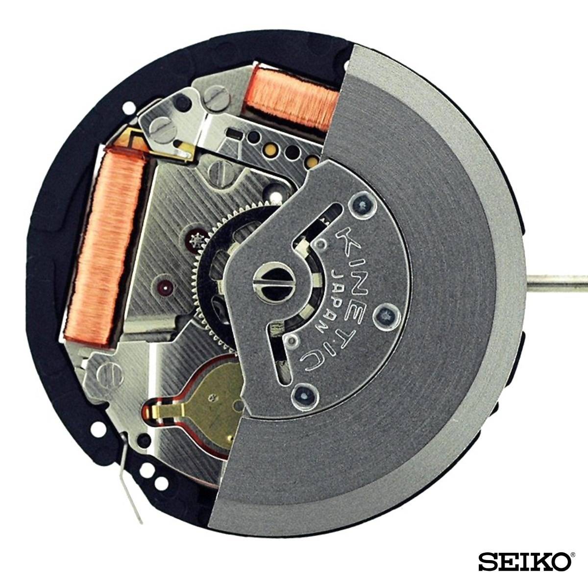 Mouvement Seiko Kinetic, rotor visible à droite (Source : Outil Horloger)
