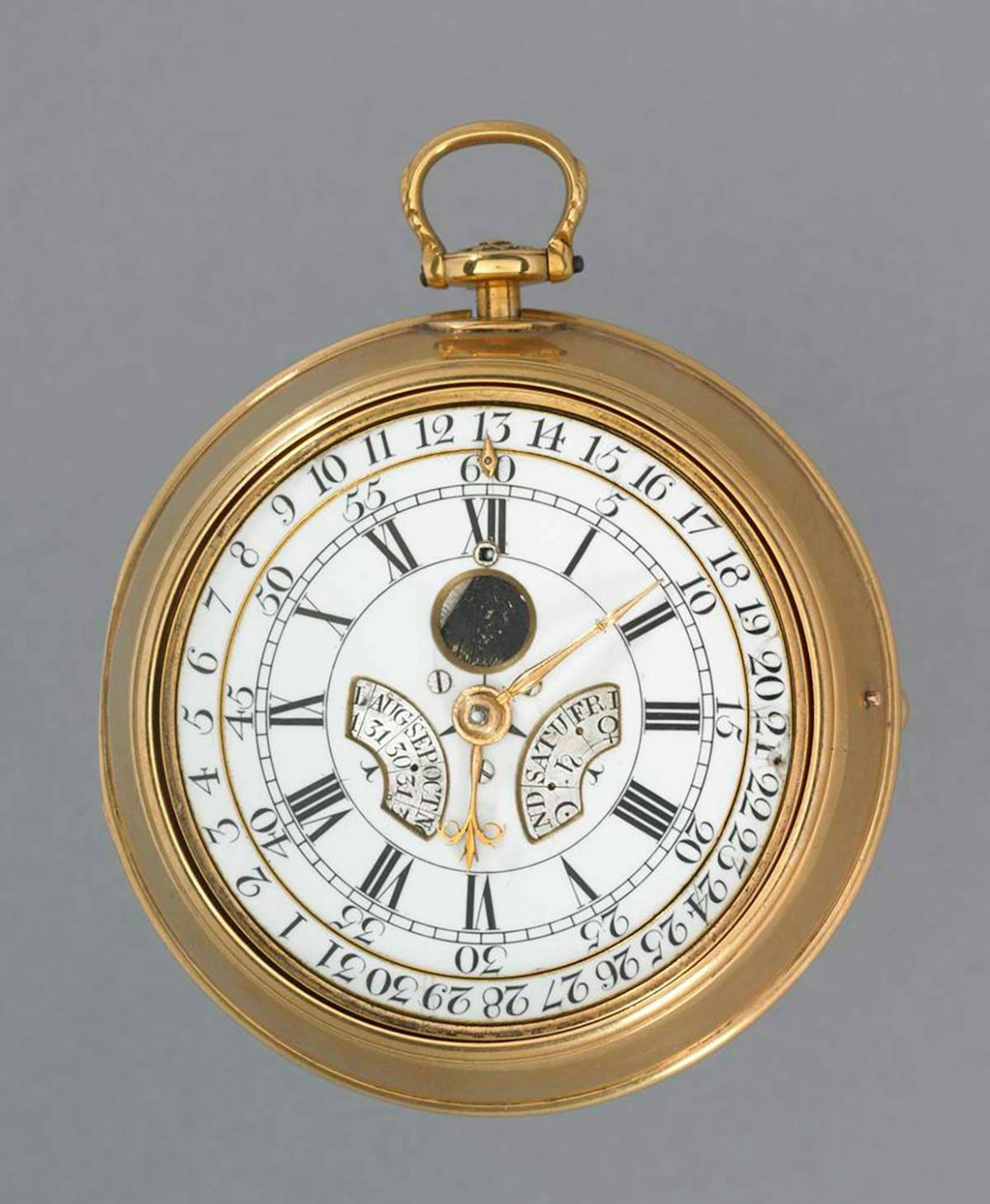 Montre de poche à quantième perpétuel « no 574 » par Thomas Mudge, 1764 (Source : British Museum)
