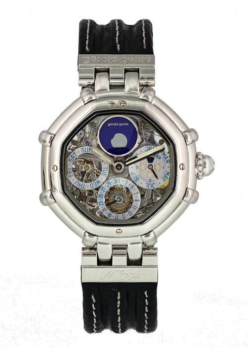 Montre Gerald Genta Success en platine à quantième perpétuel, réf. 3359.4 (Source : Phigora)