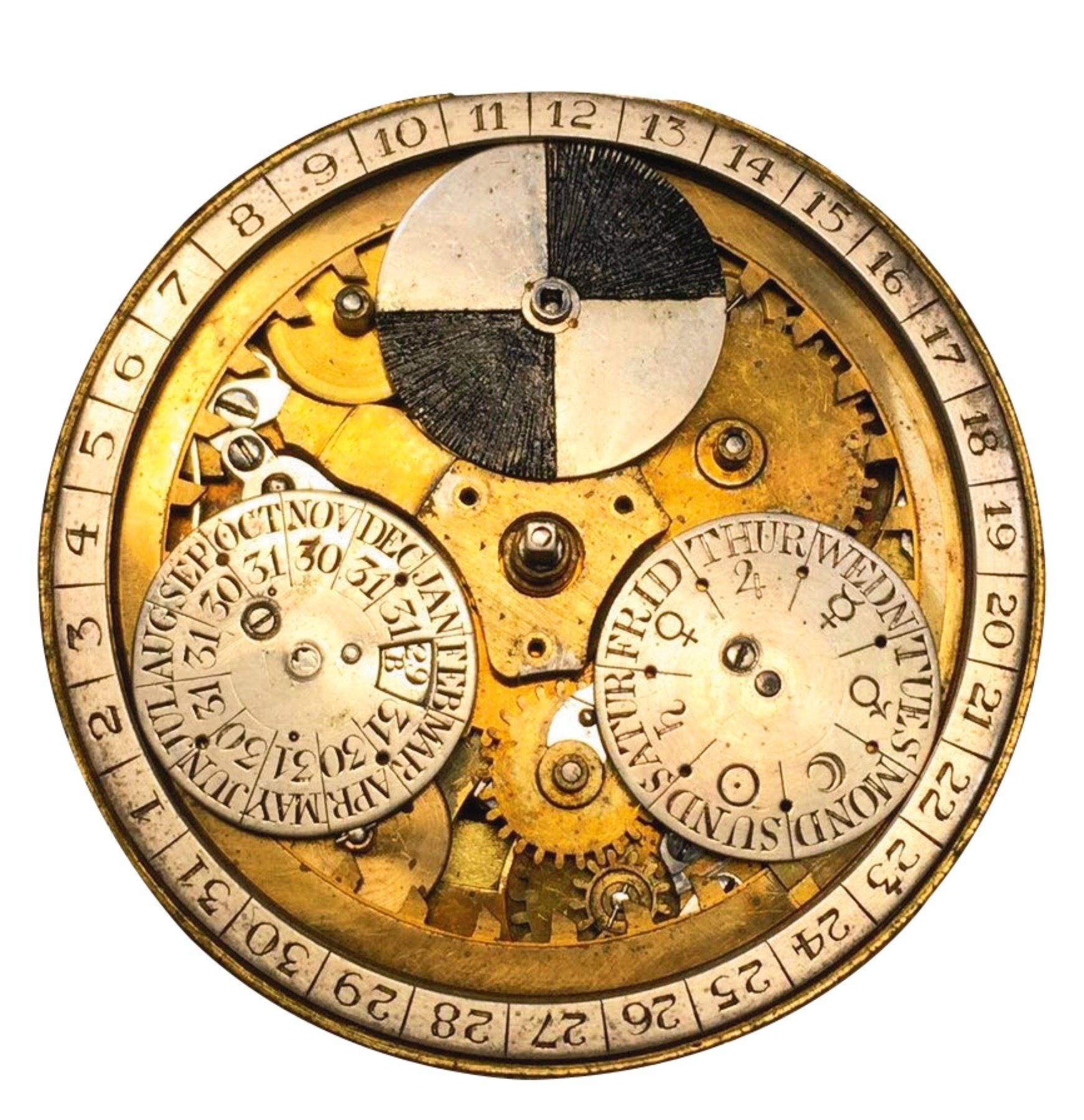 Rouages de la montre à quantième perpétuel « no 525 » par Thomas Mudge (Source : Monochrome Watches)
