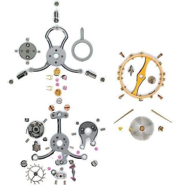 Composants d'un tourbillon de montre (Source : Pinterest - @Aranud Valette)