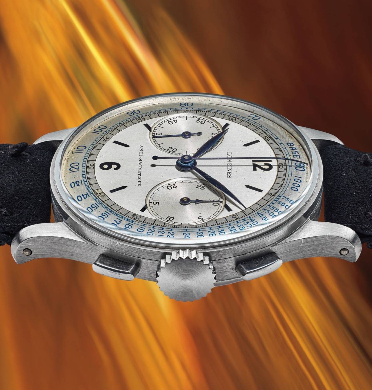 Chronographe Longines calibre 13Zn avec fonction Flyback, circa 1930 (Source : Phillips)