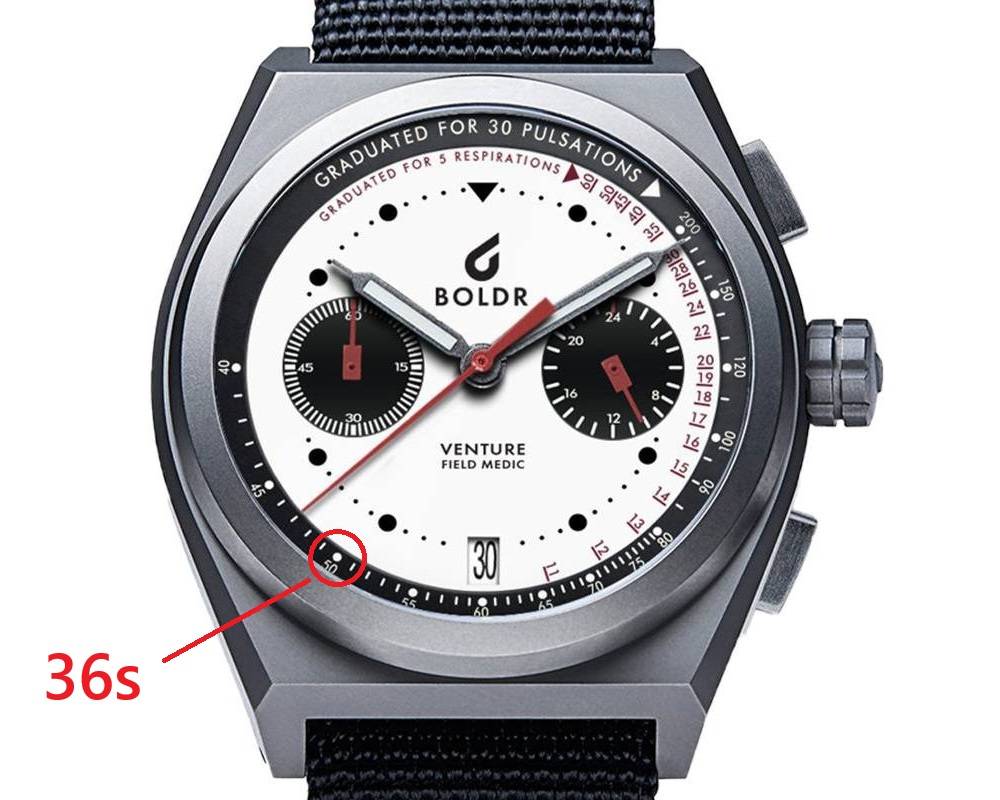 Marquage de la lunette pulsométrique à 36 secondes