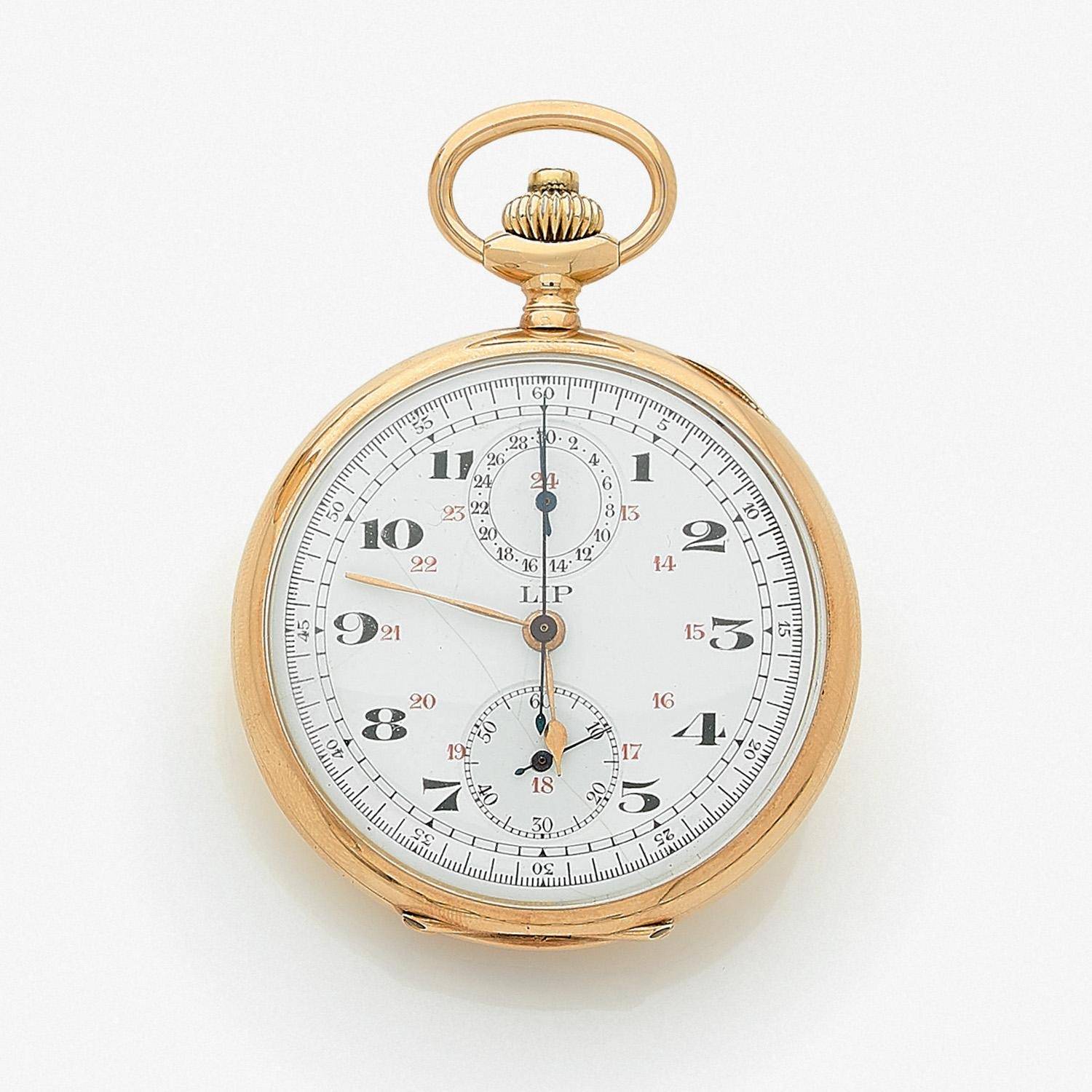 Montre de poche Lip à complication chronographe, circa 1900 (Source : Invaluable)