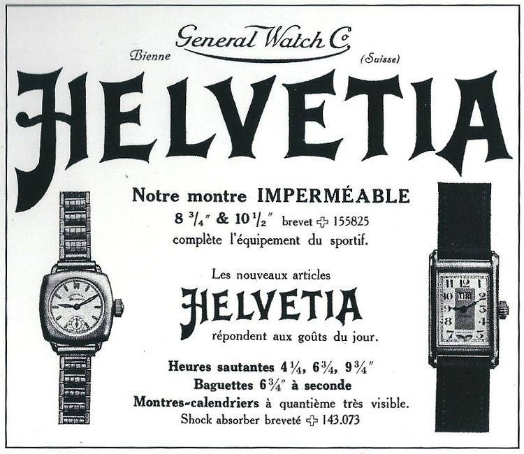 Publicité ancienne Helvetia, années 1930 (Source Helvetia Watch History)