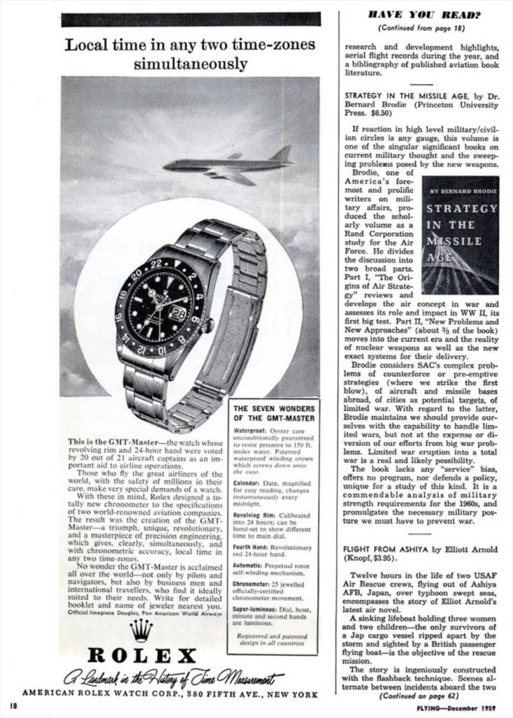 Publicité Rolex GMT Master 6542, circa 1950 (Source : Les Rhabilleurs)