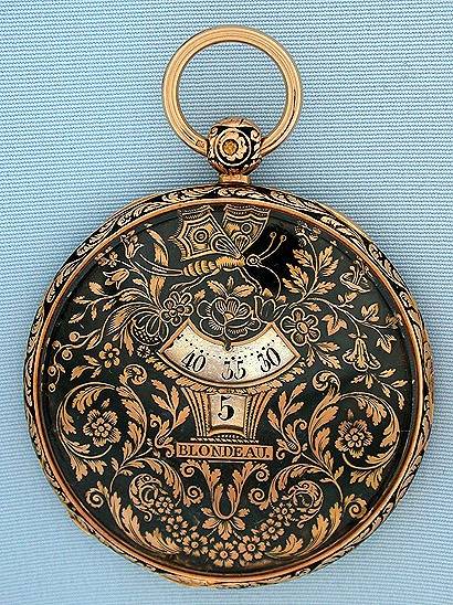 Première montre à heure sautante de l'histoire par Blondeau, 1830 (Source : Watchismo Blogspot)