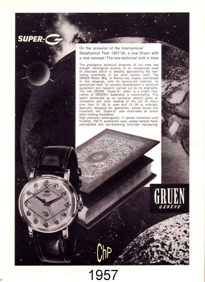Publicité ancienne pour montre Gruen Super-G, 1957 (Source : forum Chronomania @ChP)