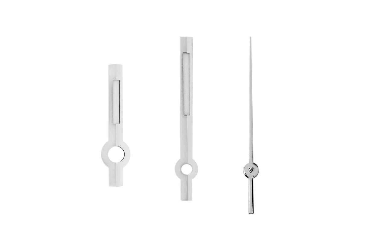 Aiguilles des heures, minutes et secondes d'une montre analogique (Source : Chronos classics)