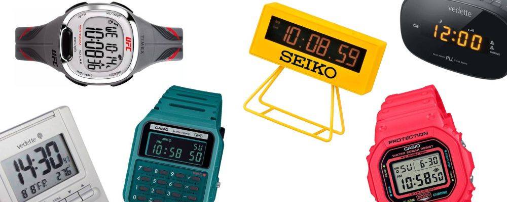 Plusieurs montres, réveils et horloges à affichage digital