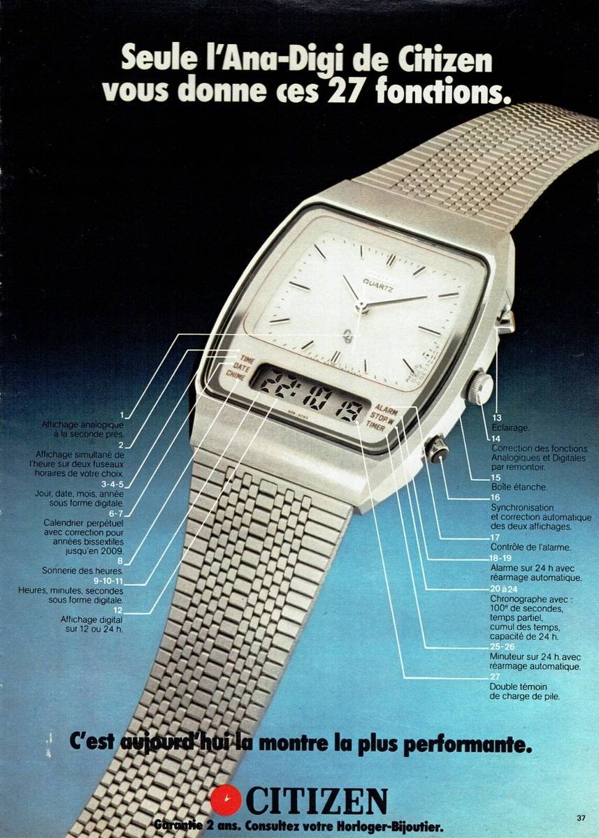 Publicité Citizen pour montre Ana-Digi, circa 1980 (Source : EBay - @Les Trésors de Papou)