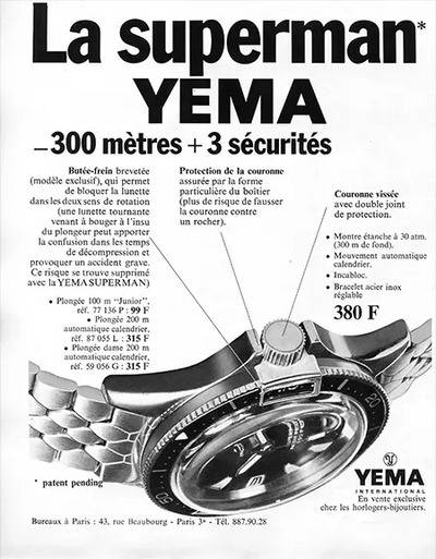 Publicité ancienne Yema Superman, circa 1968 (Source : site officiel Yema)