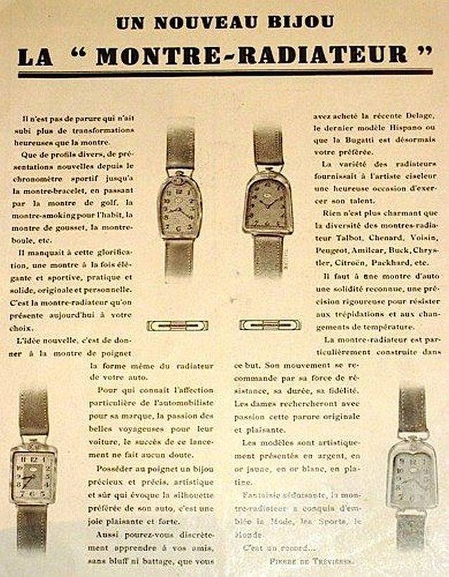 Publicité ancienne pour montre-radiateur Mido, circa 1920 (Source : Montres de luxe)