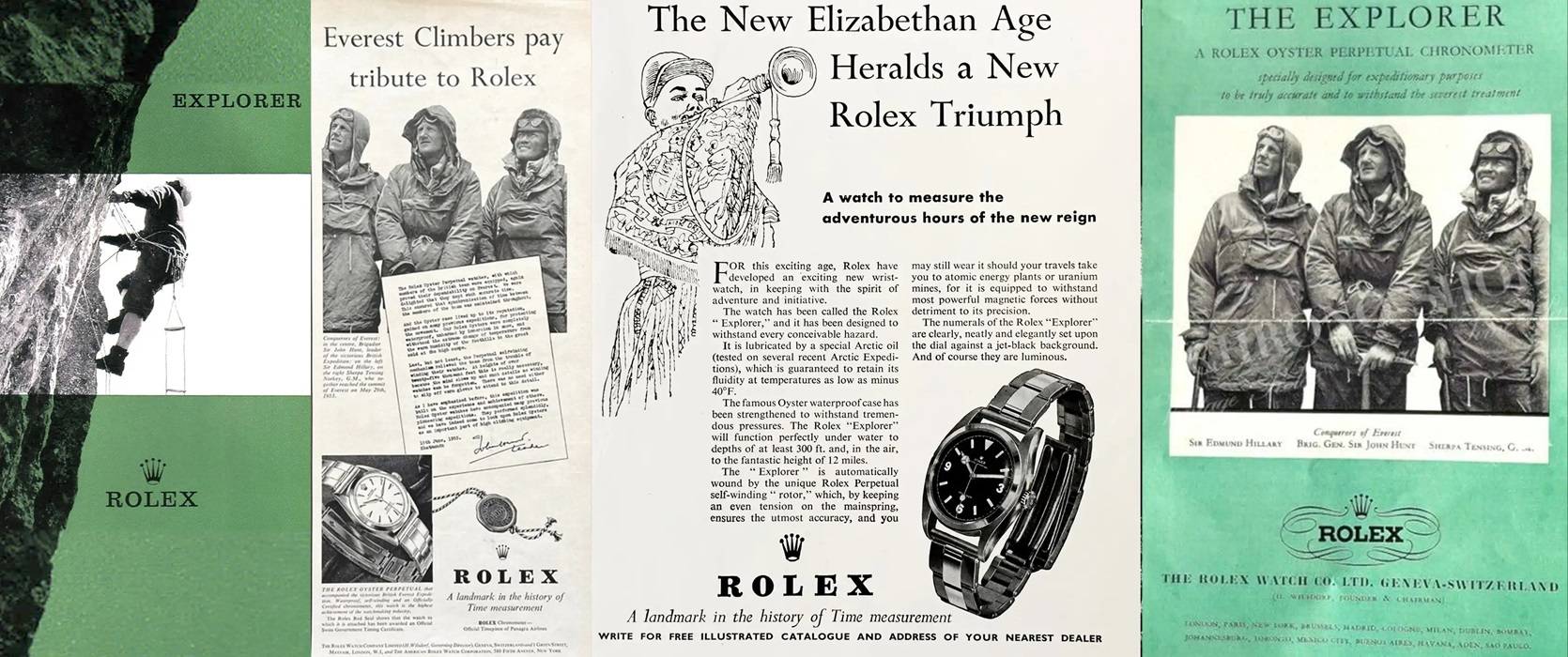 Publicité ancienne pour montre Rolex Explorer, circa 1950 (Source : Mostra Store)