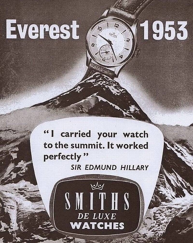 Publicité ancienne pour montre Smiths Everest, 1953 (Source : horlogerie.wiki)